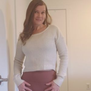 Cream w/ silver AE high-low cropped sweater